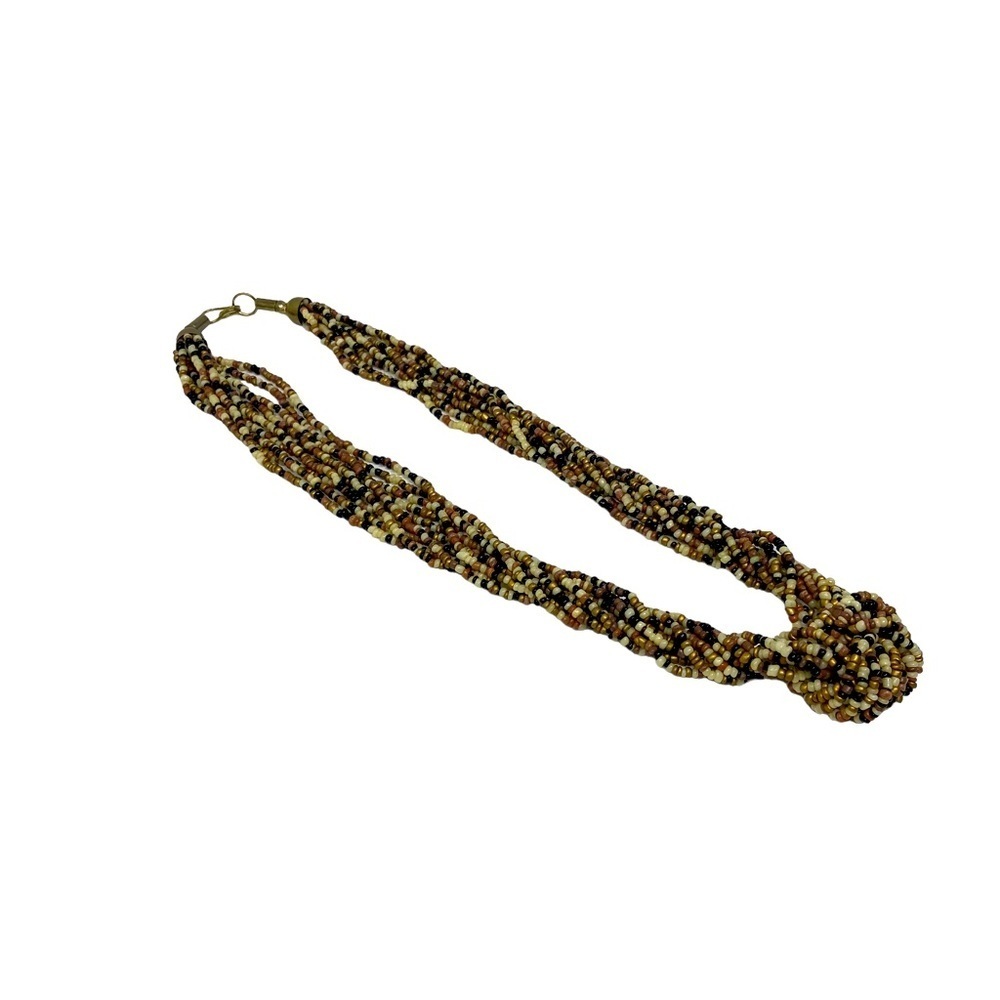 Beaded Twisted Knott | Necklace | Brown Tones | 10” - Picture 1 of 6